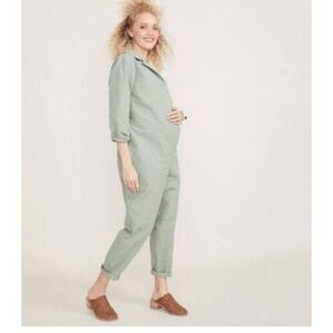 Hatch Cream The Art Maternity 100% Cotton Textured Long Sleeve Jumpsuit Size 0